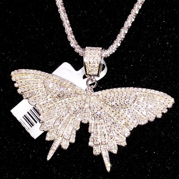 REAL DIAMOND Butterfly pendant 1.75ct not CZ Charm - Picture 3 of 5